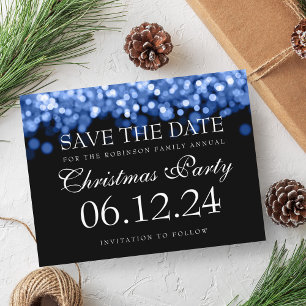Carte Postale Faire-part Élégant Noël Enregistrer La Date Lumière Bleue