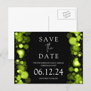 Carte Postale Faire-part Élégant Noël Sauvez La Date Or Hiver Vert