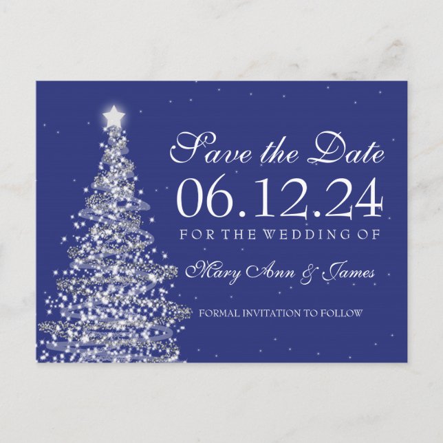 Carte Postale Faire-part Élégant Noël Sauvez La Date Silver Navy (Devant)