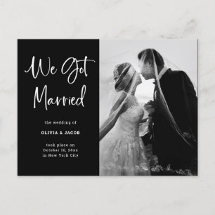 Carte Postale Faire-part Élégant noir et blanc  Mariage photo