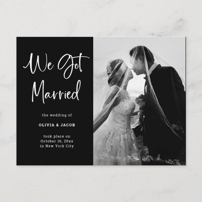 Carte Postale Faire-part Élégant noir et blanc| Mariage photo (Devant)