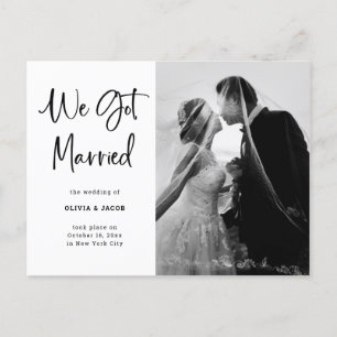 Carte Postale Faire-part Élégant noir et blanc   Photo de mariage