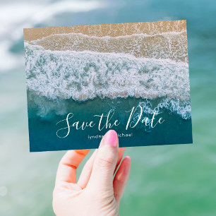 Carte Postale Faire-part Élégant Océan Bleu de Plage Sauvegarder la Date