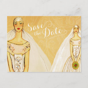 Carte Postale Faire-part Élégant Or Gay Lesbienne Sauvegarder la Date