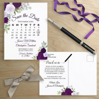 Elegant Plum Roses Wedding Save the Date Calendar