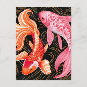 Carte Postale Faire-part Élégant Poisson Koi Aquarelle Japonaise