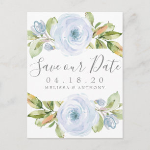 Carte Postale Faire-part Elégant printemps floral Dusty Blue Enregistrer la