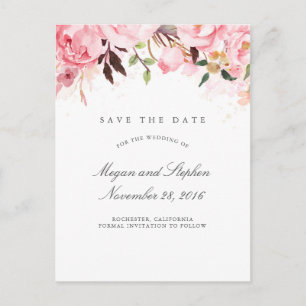 Carte Postale Faire-part Élégant rose floral Enregistrer la date
