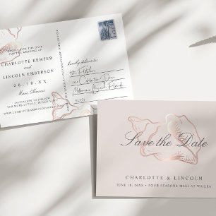 Carte Postale Faire-part Elégant Rose Gold Conch Wedding Enregistrer la dat