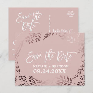 Carte Postale Faire-part Élégant Rose Gold et Rose Mariage Enregistrer la D