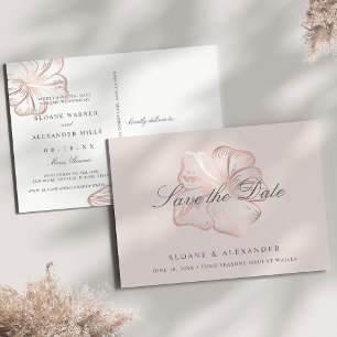 Carte Postale Faire-part Elégant Rose Hibiscus d'or Mariage Enregistrer la