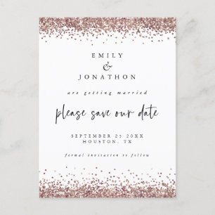 Carte Postale Faire-part Elégant Rose Parties scintillant or Mariage blanc