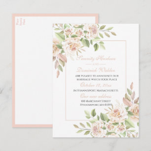 Carte Postale Faire-part Élégant Rose rose Floral Juste Marié Mariage 