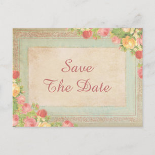 Carte Postale Faire-part Elégant Roses Vintages 90e Enregistrer la date