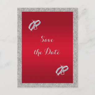 Carte Postale Faire-part Élégant Rouby Rouge & Mariage de Bagues Argent Spa