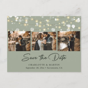 Carte Postale Faire-part Elégant Sage Green Mariage Photo Enregistrer La Da