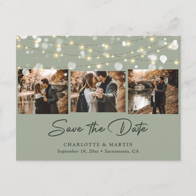 Carte Postale Faire-part Elégant Sage Green Mariage Photo Enregistrer La Da (Devant)