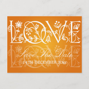 Carte Postale Faire-part Élégant Sauvegarder La Date Amour Flourish Orange