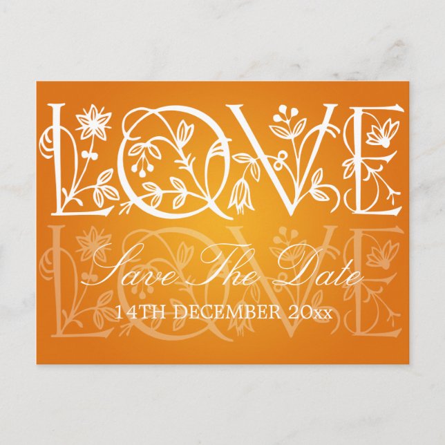 Carte Postale Faire-part Élégant Sauvegarder La Date Amour Flourish Orange (Devant)