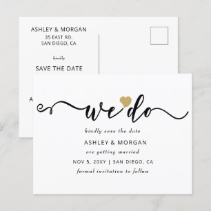 Carte Postale Faire-part Élégant script Gold Heart Nous enregistrons la dat