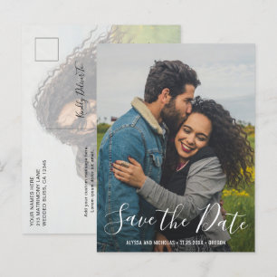 Carte Postale Faire-part Élégant Script Modern Photo Wedding Enregistrer la