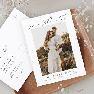 Carte Postale Faire-part Élégant Script Photo Mariage Enregistrer la Date