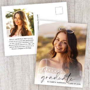 Carte Postale Faire-part Élégant Script Photo Overlay Graduation