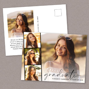 Carte Postale Faire-part Élégant Script Photo Strip Graduation