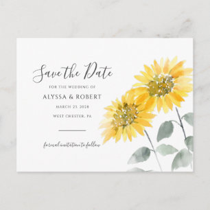 Carte Postale Faire-part Élégant Tournesol Botanique Enregistrer La Date