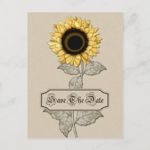 Carte Postale Faire-part Élégant Tournesol Jaune Tan Arrière - plan Sauvez