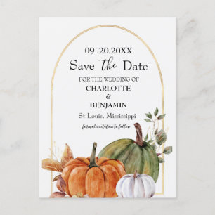 Carte Postale Faire-part Elégante aquarelle Citrouille mariage Enregistrer 