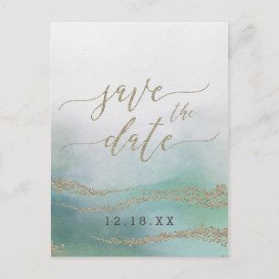 Carte Postale Faire-part Elégante aquarelle dans Mariage Océanique Enregist