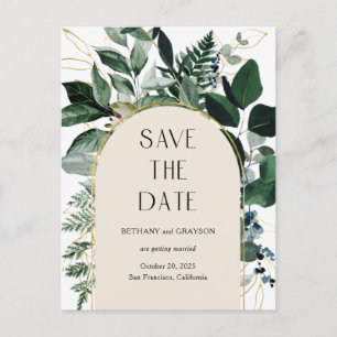 Carte Postale Faire-part Elégante Botanique Beige QR code mariage date de s