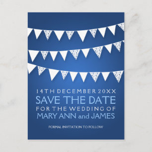 Carte Postale Faire-part Élégante Bunting Bleue d'Amour pour Sauvegarder la