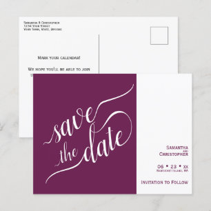 Carte Postale Faire-part Élégante Calligraphie Cassis Mariage Épargnez la D