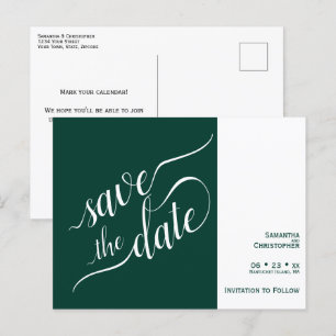 Carte Postale Faire-part Élégante calligraphie Émeraude Mariage Enregistrer