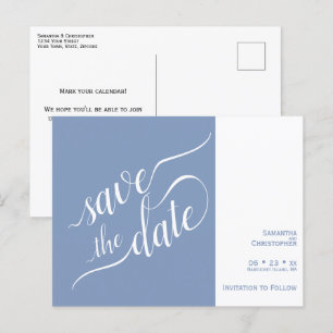 Carte Postale Faire-part Élégante calligraphie Mariage bleu Enregistrer la 