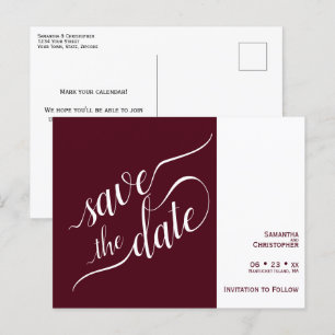 Carte Postale Faire-part Élégante calligraphie Mariage de Bourgogne Sauvez 
