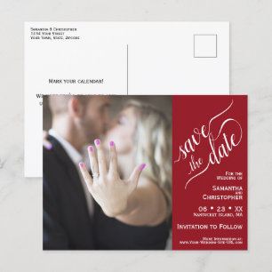 Carte Postale Faire-part Élégante calligraphie Mariage rouge Enregistrer la
