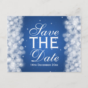 Carte Postale Faire-part Élégante Fête d'Épargne de Date Étincelle Bleue