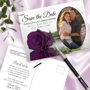 Carte Postale Faire-part Élégante Prune Rose Violette Ovale Photo Save The