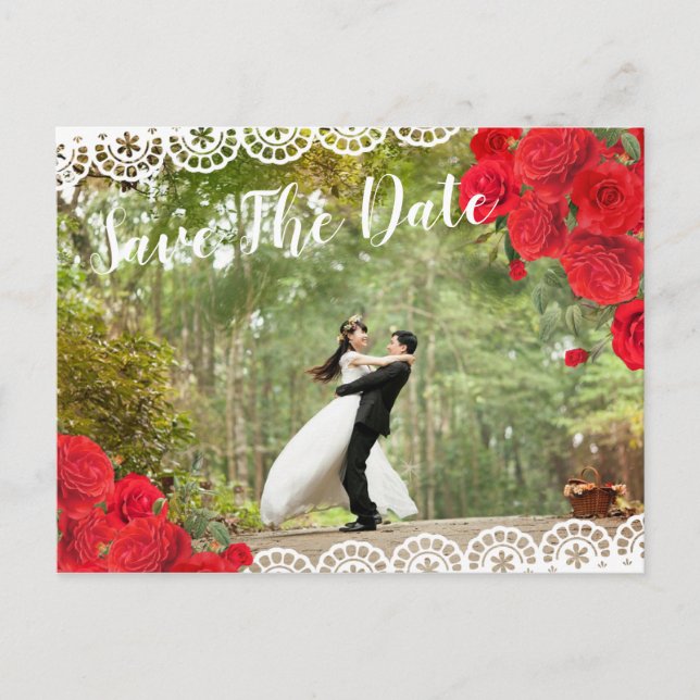 Carte Postale Faire-part Élégante Rose Espagnole & Dentelle Save The Date r (Devant)