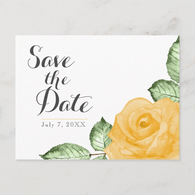 Carte Postale Faire-part Élégante rose jaune Fleurs de mariage Enregistrer  (Devant)