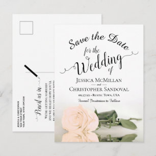 Carte Postale Faire-part Élégante Rose Pêche Pâle Mariage Sauvegarder la Da