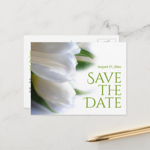 Carte Postale Faire-part Élégante Tulipe blanche Enregistrer la date
