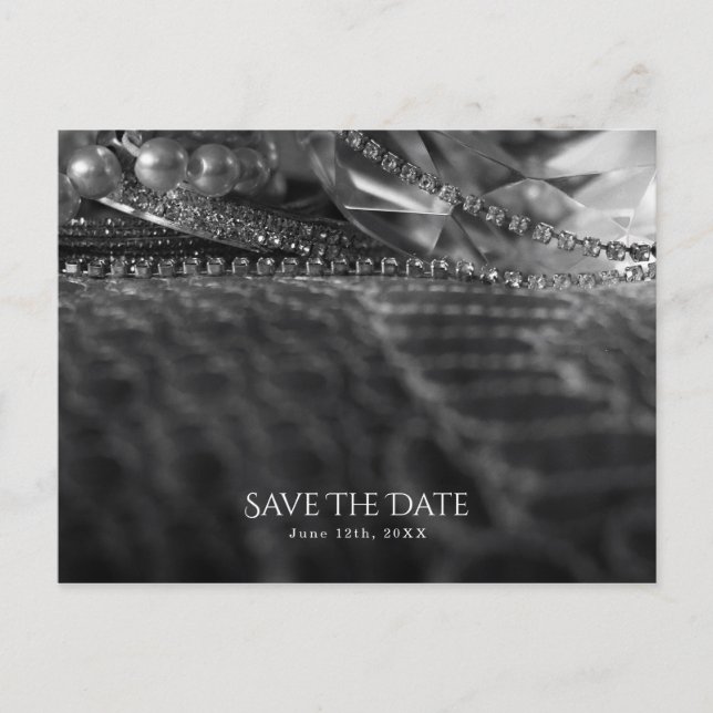 Carte Postale Faire-part Élégantes perles noires et blanches de style vinta (Devant)