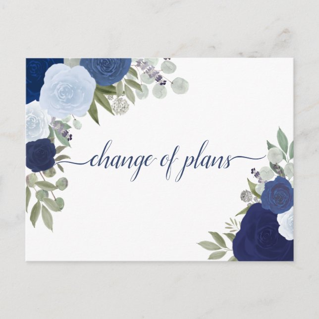 Carte Postale Faire-part Élégantes Roses Bleues Rustiques Changement de Pro (Devant)