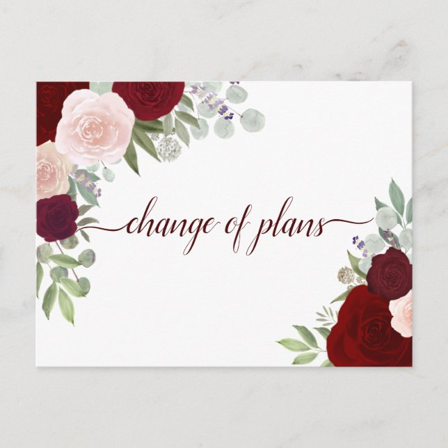 Carte Postale Faire-part Elegantes roses rouges et roses Changement de proj (Devant)