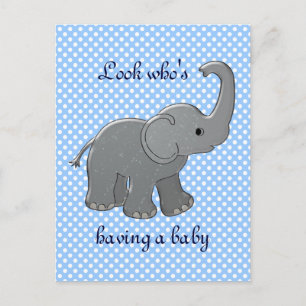 Carte Postale Faire-part éléphant bleu de baby shower