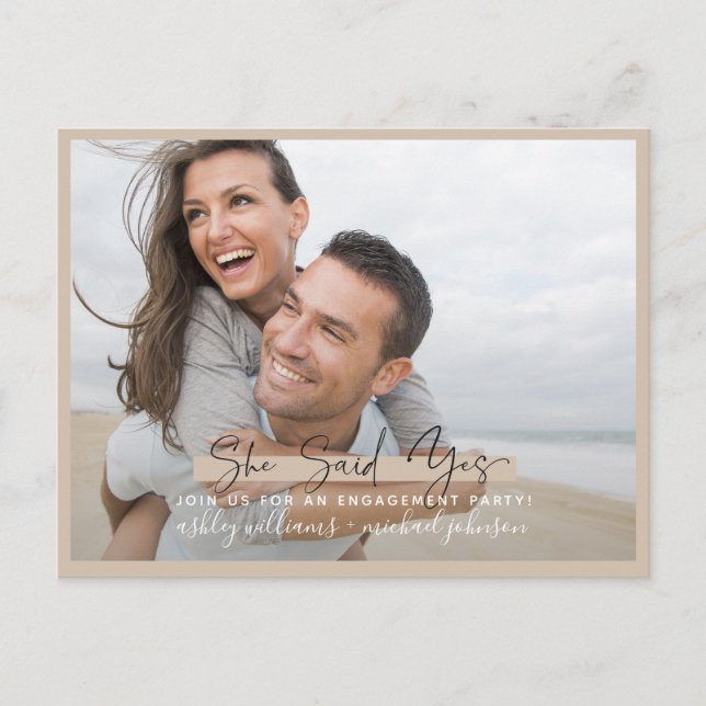 Carte Postale Faire-part Elle A Dit Oui Calligraphie Photo Blush Fiançaille (Devant)